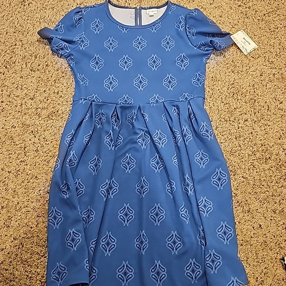 LulaRoe Amelia Teal Floral Short Sleeve Back Zipper Dress